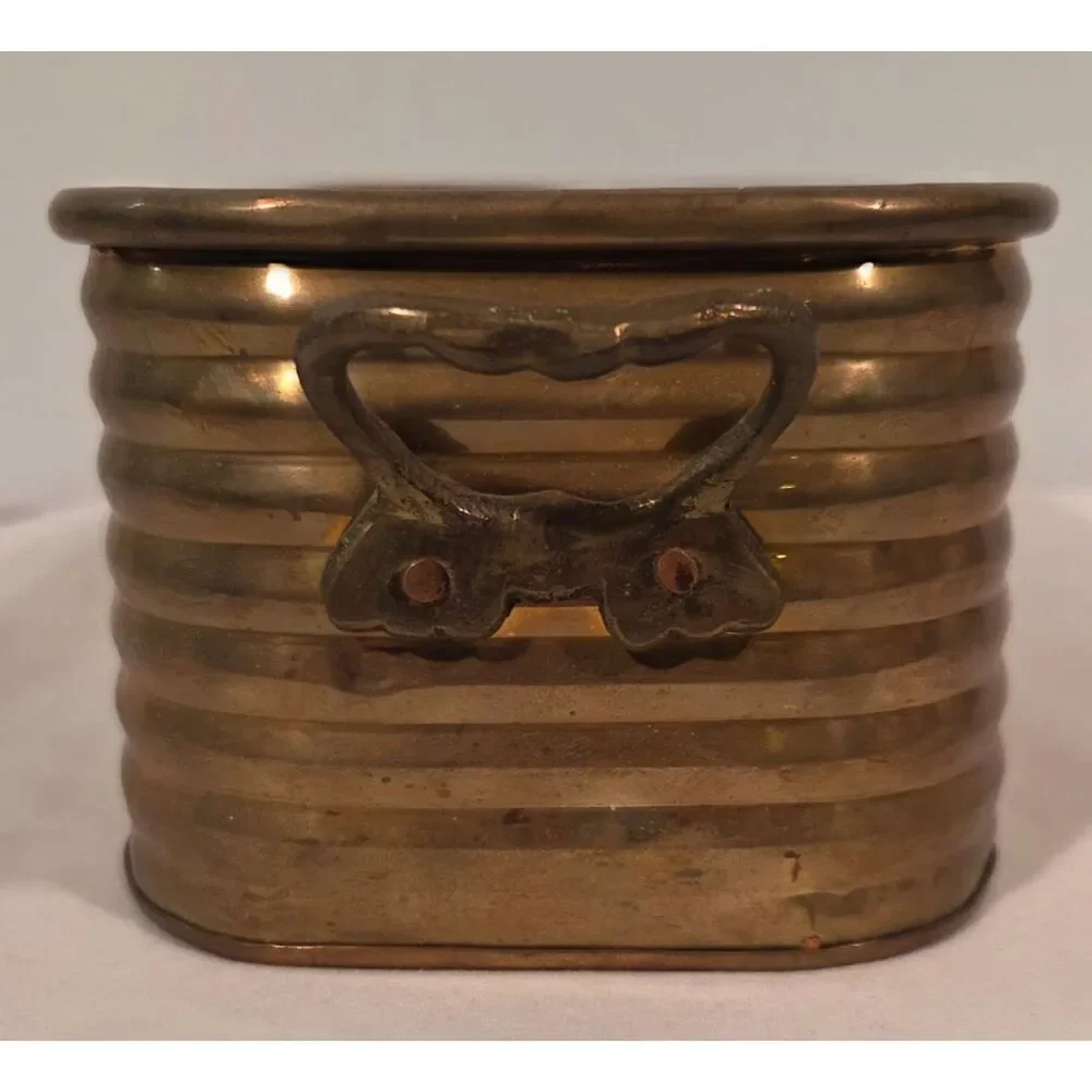 Vintage Brass Planter Oval Ribbed Metal Cachepot Made in India